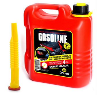 DRIVEN BIDON PLASTICO PROFESIONAL 4L ROJO EXTRA CHATO MOTO / APTO COMBUSTIBLE - DOBLE MANIJA - VISOR C/MEDICION DE CONTENIDO