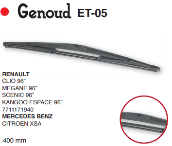 GENOUD ESCOBILLA TRASERA PLASTICA CLIO 96 - MEGANE 96  /KANGOO 96 // XSARA - XSARA PICASSO  // PEUG  /7711171940