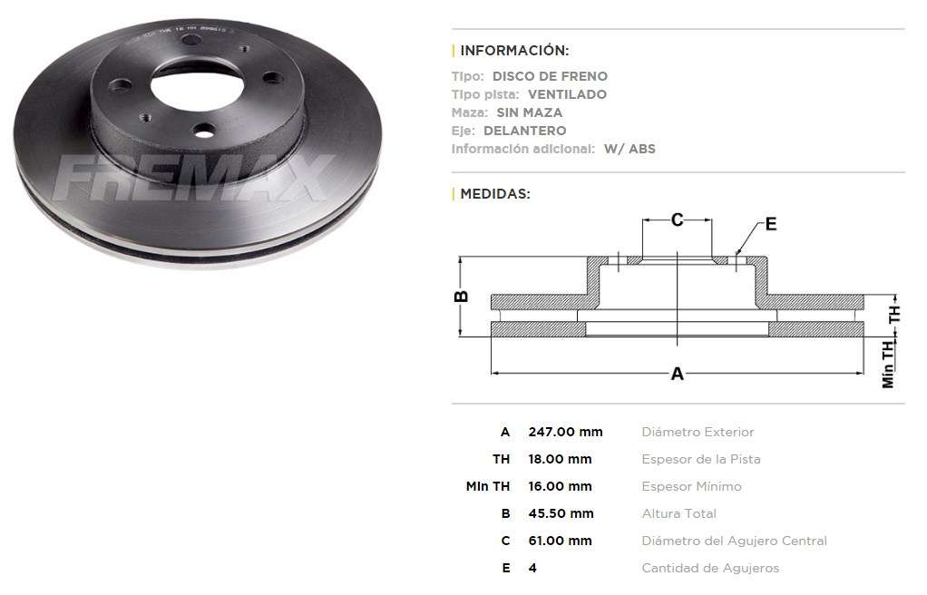 FREMAX DISCO FRENO NISAN / DATSUN SENTRA DV  
