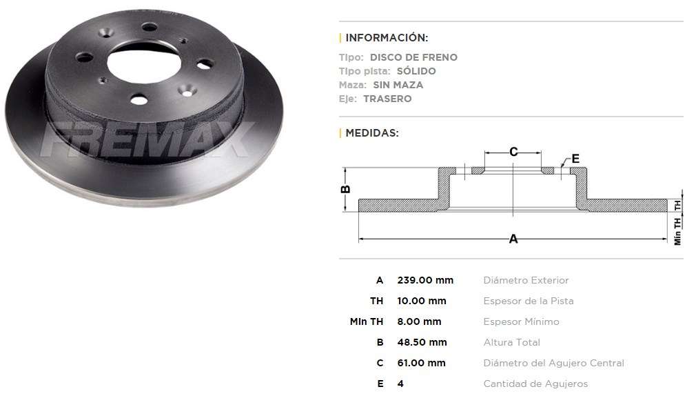 FREMAX DISCO FRENO HONDA CRV /ROV  TS