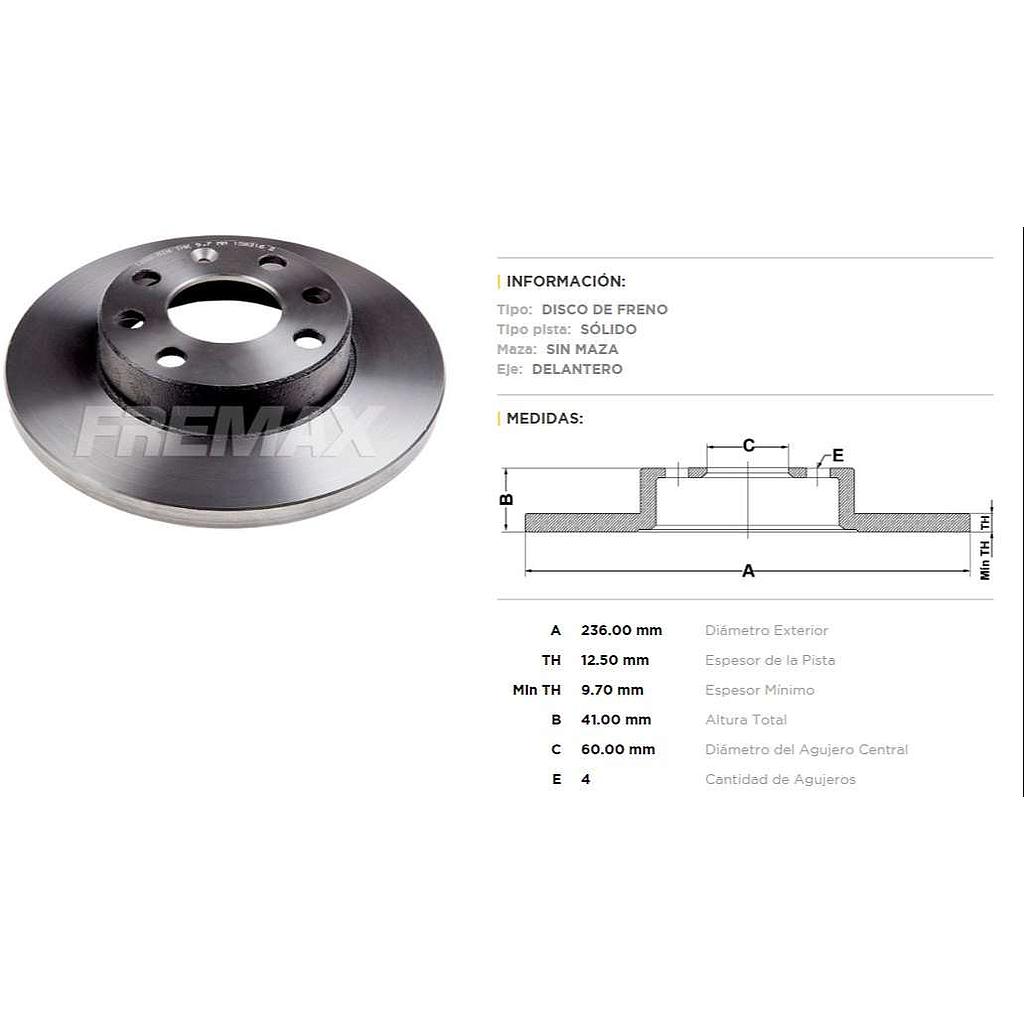 FREMAX DISCO FRENO CHEVROLET CORSA 1.0- 1.3- 1.4 ASTRA DAEWOO CIELO RACER '93 SUZUKI FUN 1.0