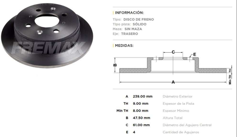 FREMAX DISCO FRENO HONDA CIVIC 91/95 TS  