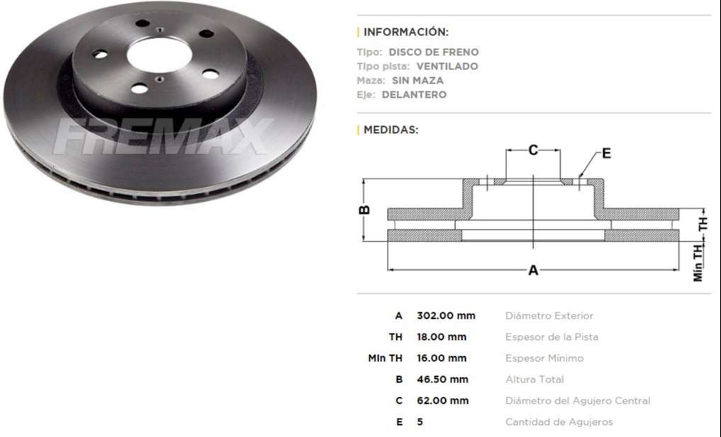 FREMAX DISCO FRENO TOYOTA RAV4 DV  