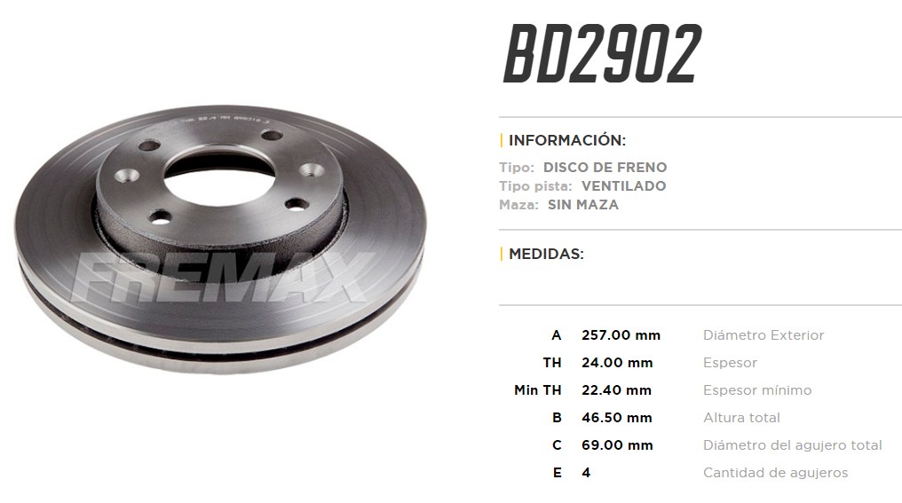 FREMAX DISCO FRENO HYUNDAI ELANTRA 01/04D  