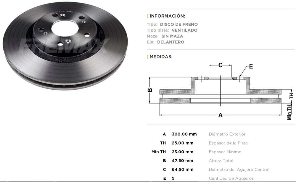 FREMAX DISCO FRENO HONDA CR V 05/06 DV  