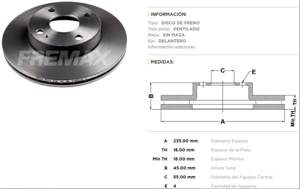 FREMAX DISCO FRENO MAZDA 121/323 DV  