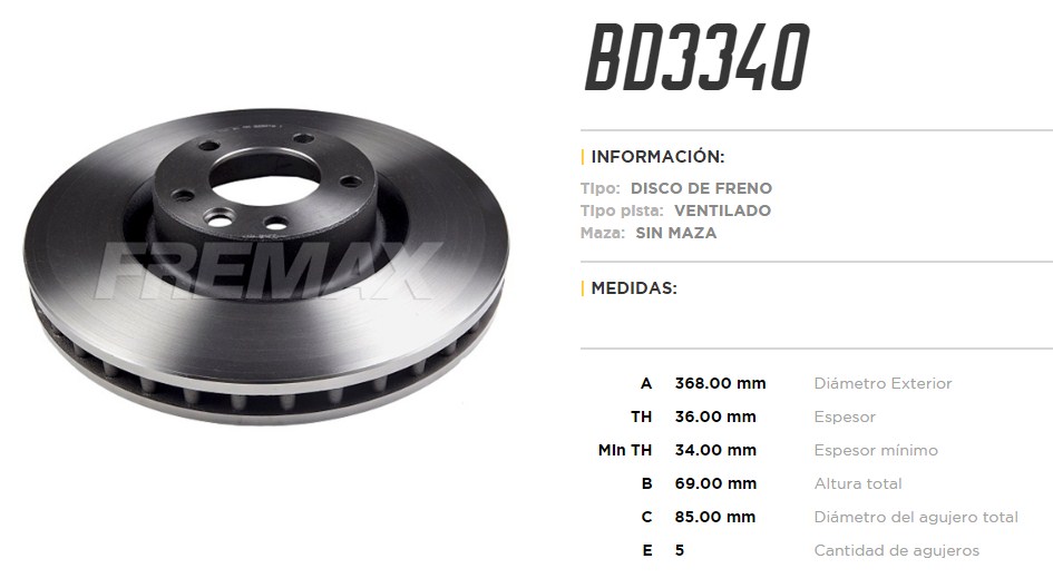 FREMAX DISCO FRENO PORCHE CAYENNE 2008> DEL.  