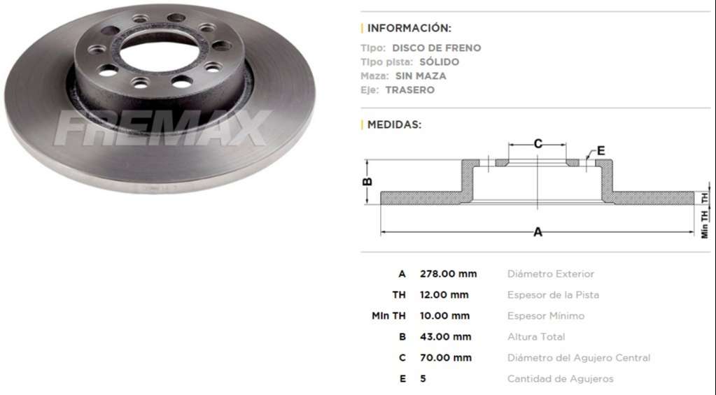 FREMAX DISCO FRENO TRASERO FIAT 500 JEEP RENEGADE COMPASS