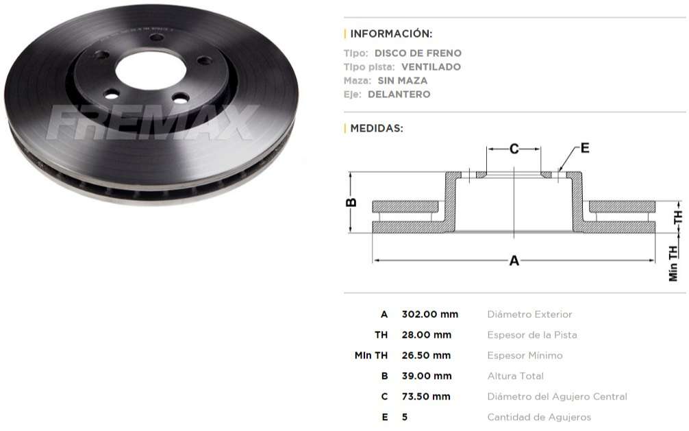 FREMAX DISCO FRENO DODGE CARAVAN 00> DV  