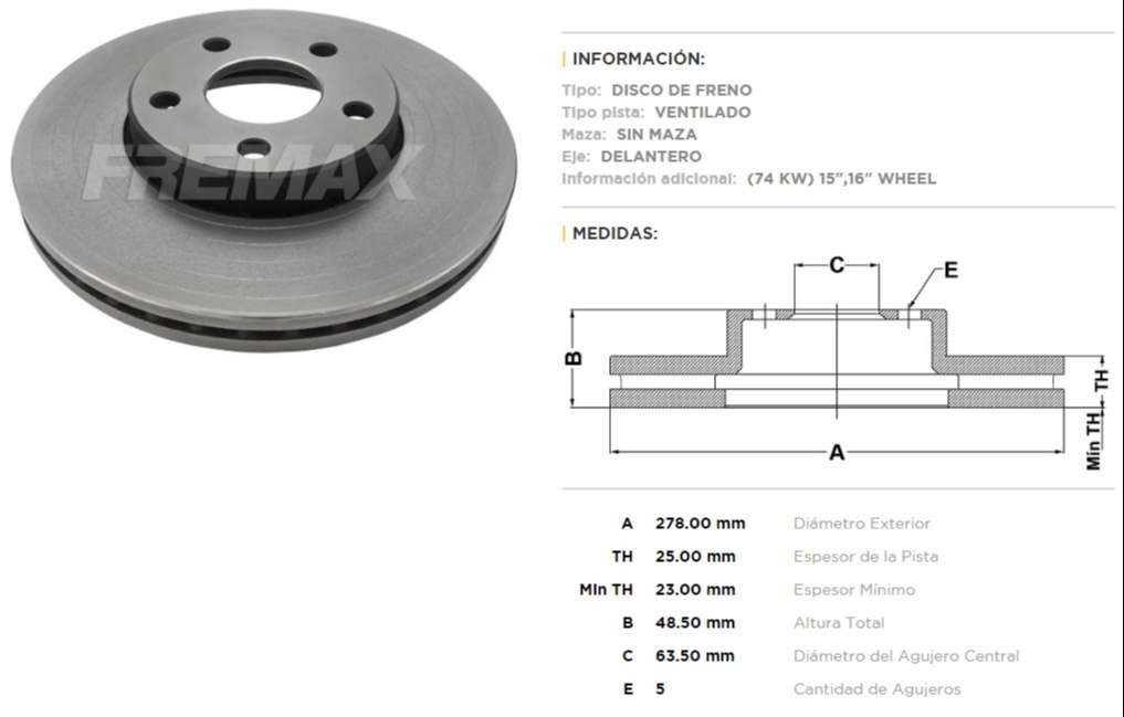 FREMAX DISCO FRENO FORD FOCUS  FIESTA MAX  VOLVO C30