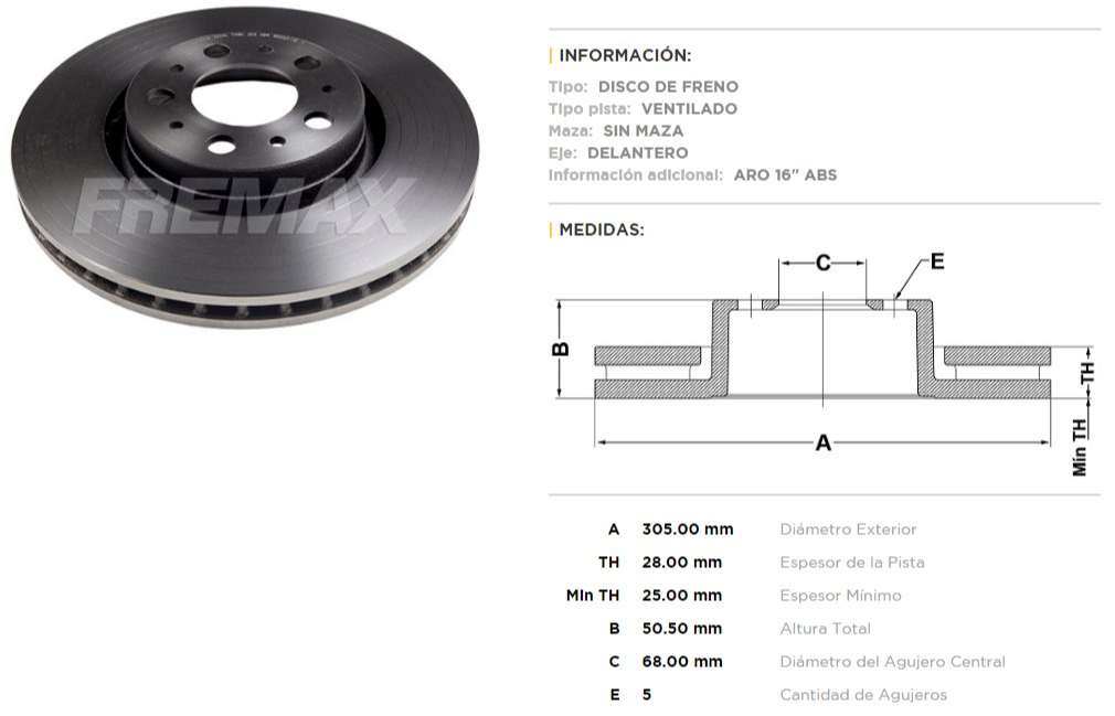 FREMAX DISCO FRENO VOLVO S60 00> DV  