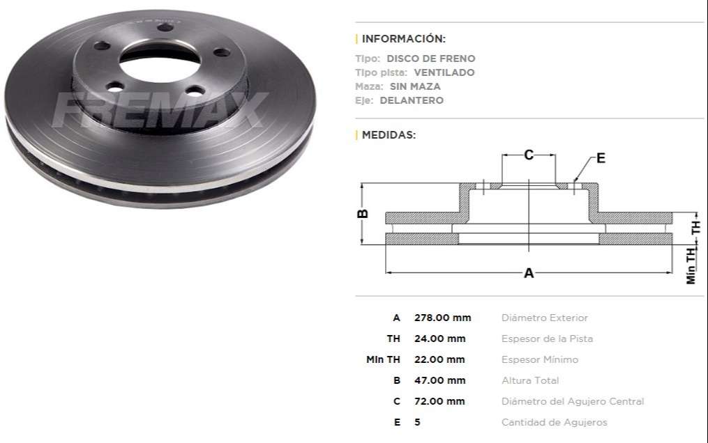 FREMAX DISCO FRENO FORD ESCAPE 01/04 DV  