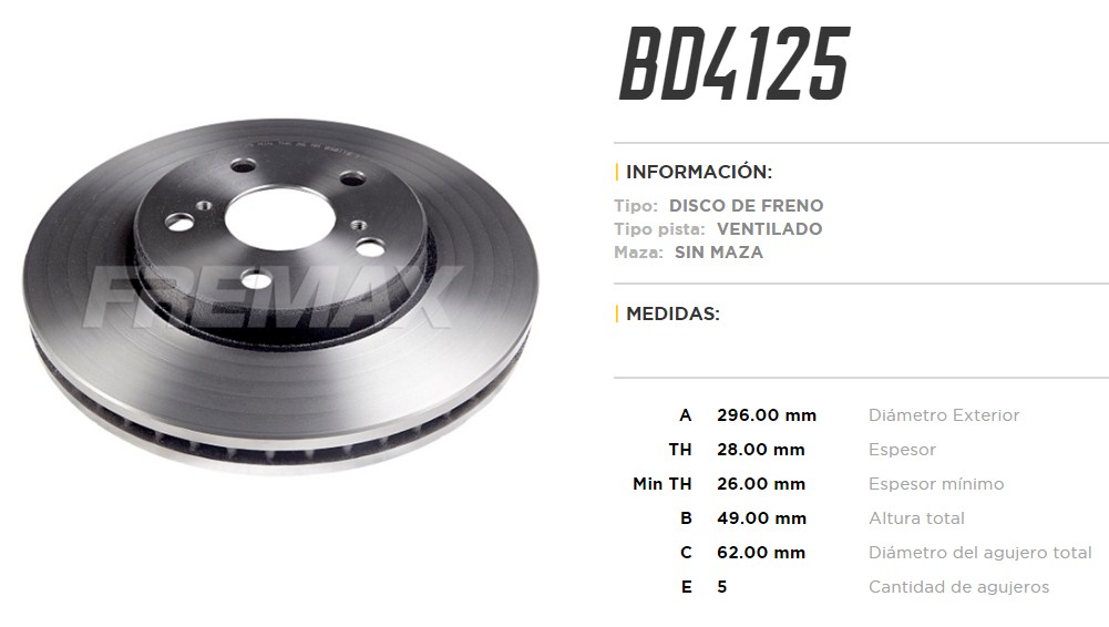 FREMAX DISCO FRENO TOYOTA CAMY 02/04 DV  