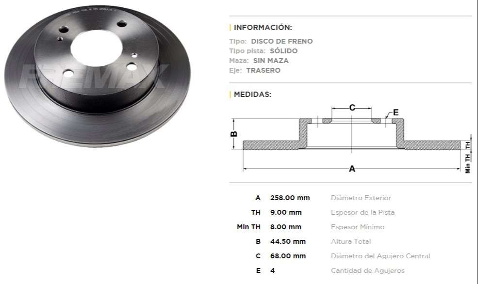 FREMAX DISCO FRENO NISAN / DATSUN ALTI TS  