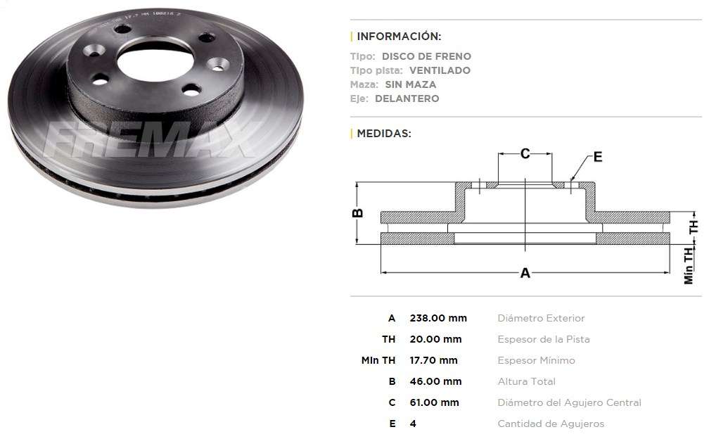 FREMAX DISCO FRENO R 18 / FUEGO D V  