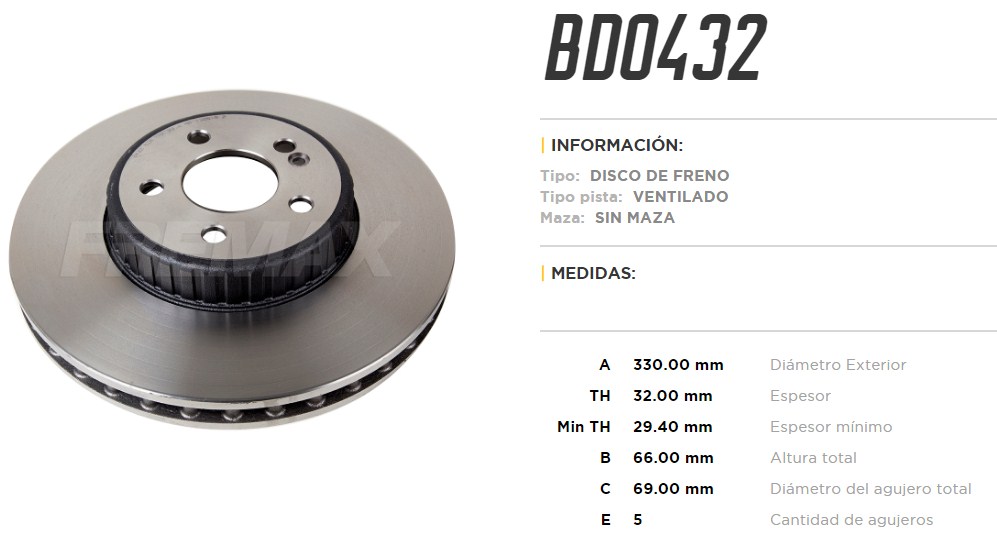 FREMAX DISCO FRENO M-BENZ C300 2.0 17/  D V  