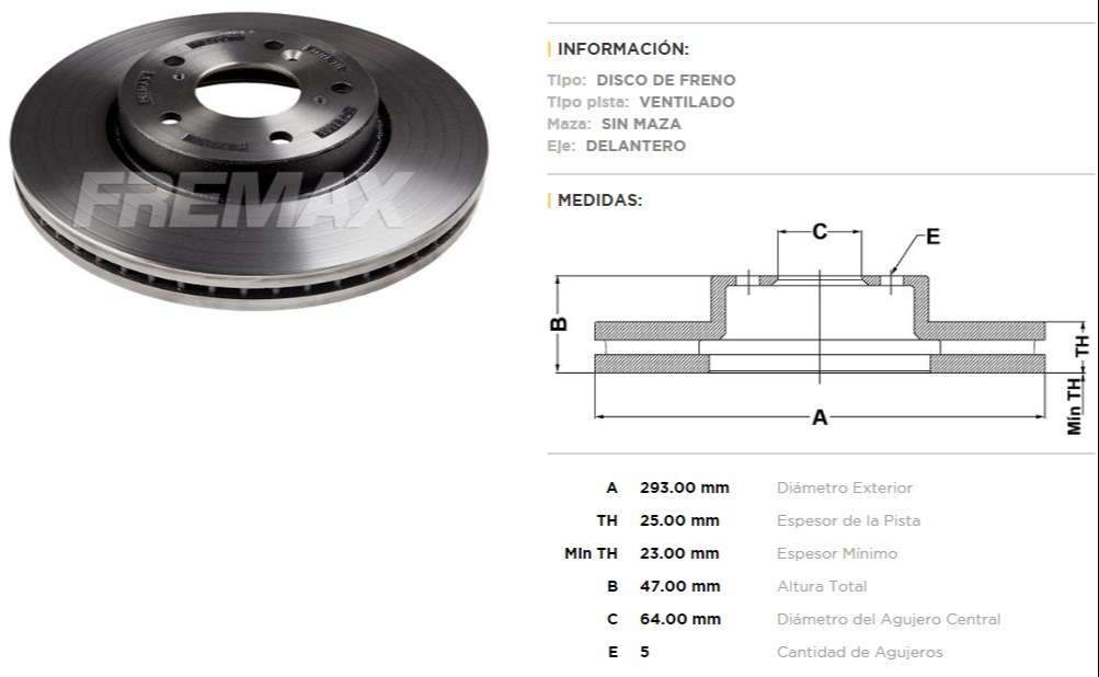 FREMAX DISCO FRENO HONDA HR-V 1.8 4X2 15<   (DELANTERO)