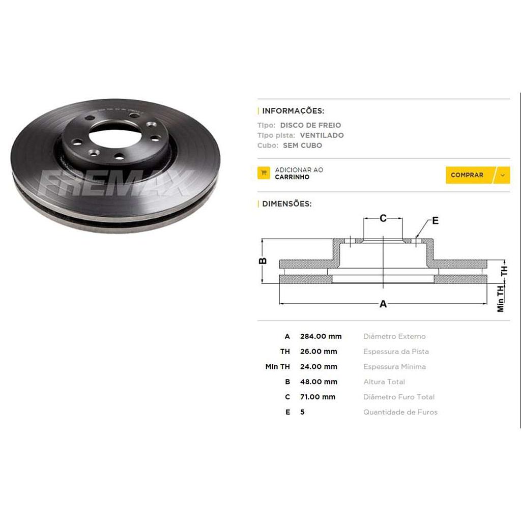 FREMAX DISCO FRENO P 607 01> D V  