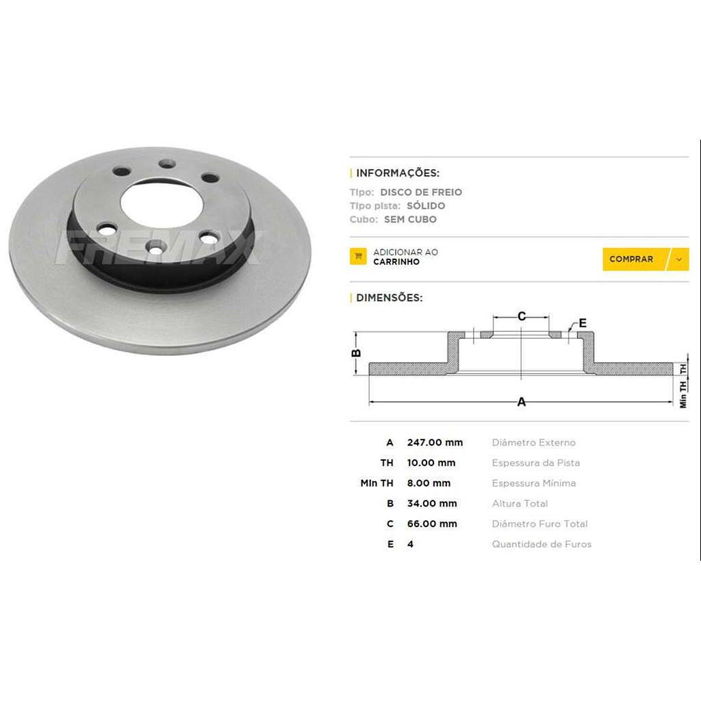 FREMAX DISCO FRENO PEUGEOT 106 205 1.0 - 1.9 306 1.4 CITROEN C15 SAXO 1.4 - 1.5 D