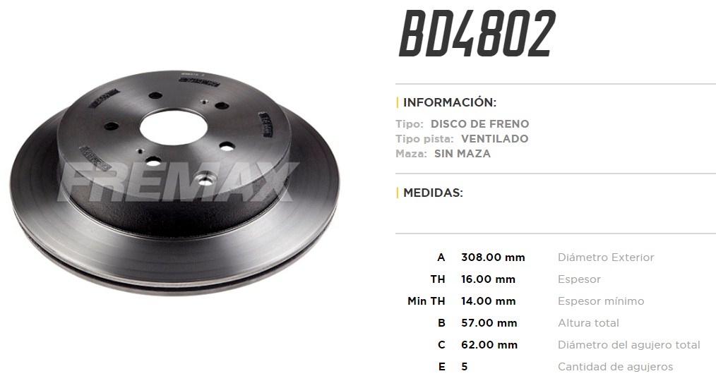 FREMAX DISCO FRENO SUZUKI GRAND VITARA 2.4 2009-2011 TRASERO  