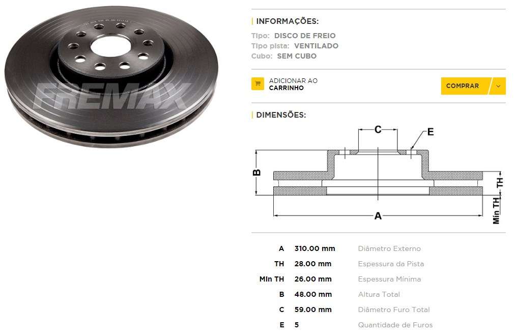 FREMAX DISCO FRENO ALFA 164 166 99> DV