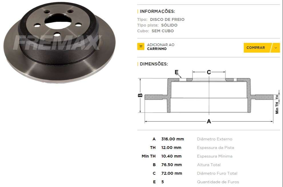 FREMAX DISCO FRENO JEEP CHEROKEE 2008-2011 3.7 / WRANGLER3.8  