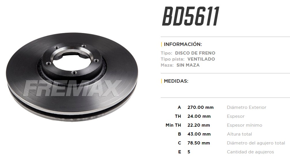 FREMAX DISCO FRENO TRANSIT 15'' 1996>DV  