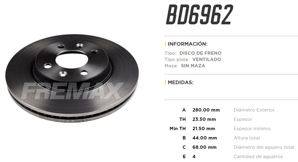 FREMAX DISCO FRENO SAAB 9000 84/93 DV  