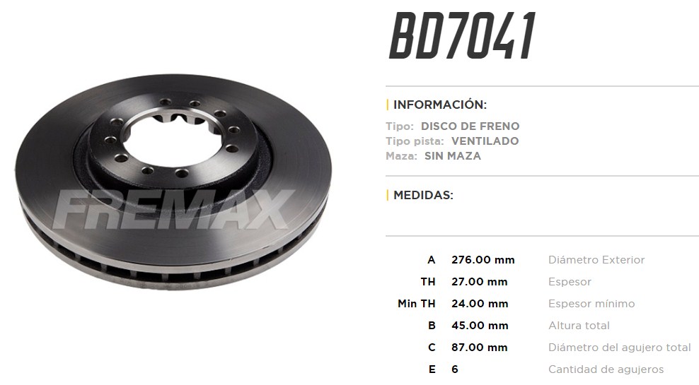 FREMAX DISCO FRENO MITSUBISHI MONTERO DV  