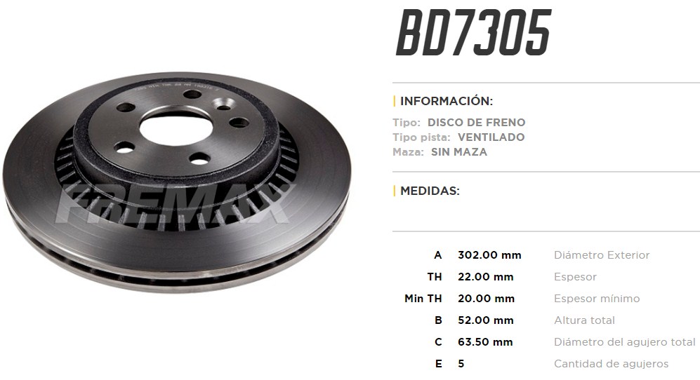 FREMAX DISCO FRENO VOLVO XC60 TRASERO VENTILADO 2009  