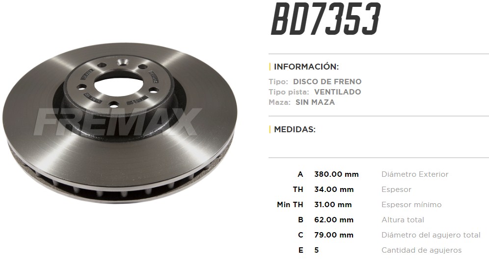 FREMAX DISCO FRENO LAND ROVER RANGE ROVER AÑO 2009 //  /ROVER SPORT AÑO 2012 // DELANTERO VENTILADO 