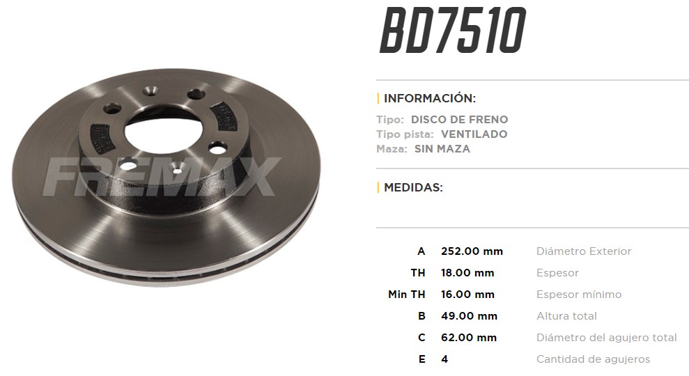 FREMAX DISCO FRENO HYUNDAI GRAND I10 10>  