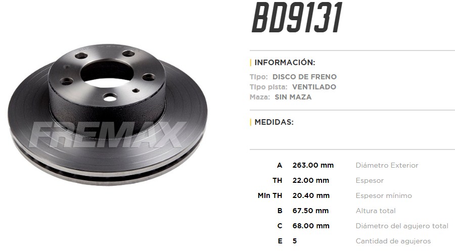 FREMAX DISCO FRENO VOLVO 240/260 DV  