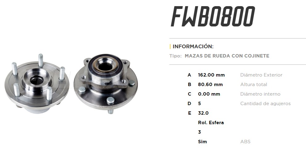 FREMAX MAZA RUEDA DEL.DODGE JOURNEY 2.4/2.7 09/16 JOURNEY3.  /C/ABS 