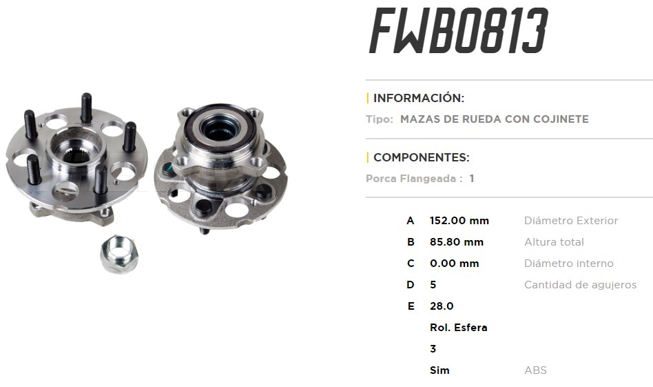 FREMAX MAZA RUEDA TRAS.HONDA CR-V 2.0 2007-2011 C/ABS  