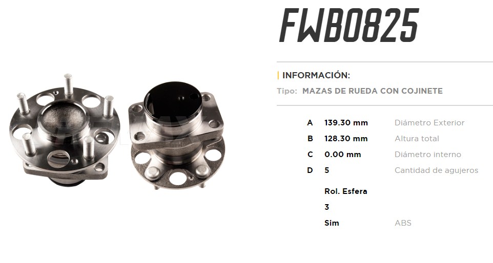FREMAX MAZA RUEDA TRAS.HONDA HR-V 2016> C/ABS  