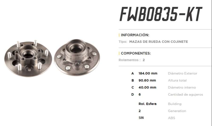 FREMAX MAZA RUEDA DEL. CHEVROLET S10 4X2 12/16 S/ABS  /TRAILBLAZER 2.8 4X2 13/16 / 2.8 4X4 13/16 / 3.6 4X2 (AD)