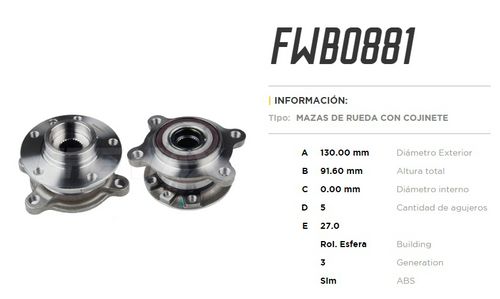 FREMAX MAZA RUEDA TRAS FIAT TORO 2016/ C/ABS  