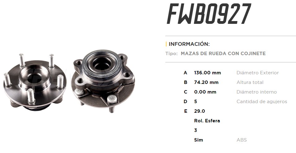 FREMAX MAZA RUEDA DEL.NISSAN SENTRA 2.0 2014> C/ABS  