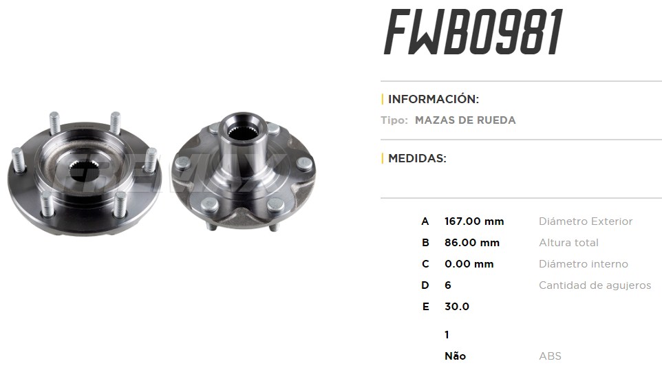 FREMAX MAZA RUEDA DEL.HILUX 2.8 4X4 2016> S/ABS  
