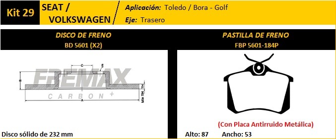 FREMAX KIT JGO DISCOS Y PASTILLAS GOLF / BORA / TOLE