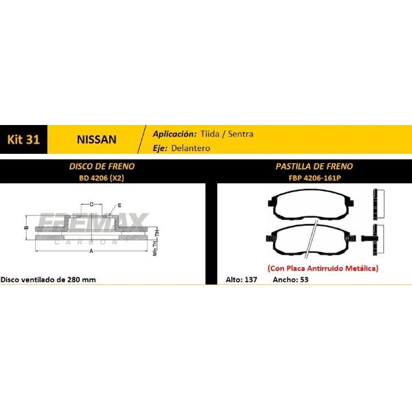 FREMAX KIT JGO DISCOS Y PASTILLAS NISSAN TIDA