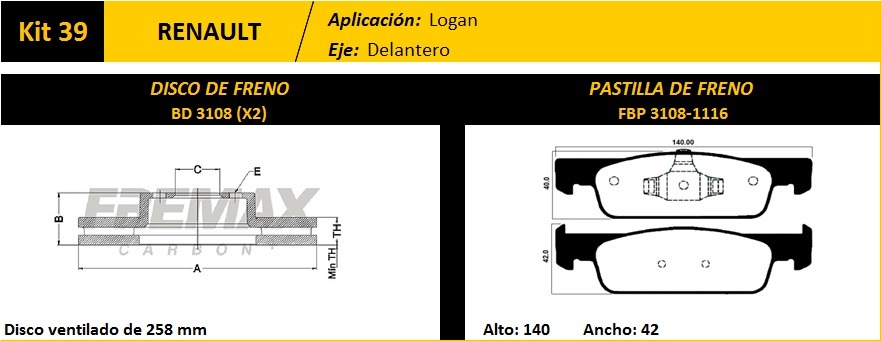 FREMAX KIT JGO DISCOS Y PASTILLAS LOGAN