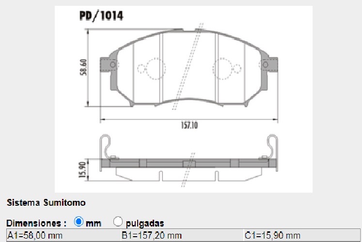 FRASLE PASTILLA EJE DELANT. 15.90MM  /NISSAN FRONTIER 2.5 - 2.8 05> MURANO 3.5 07> 