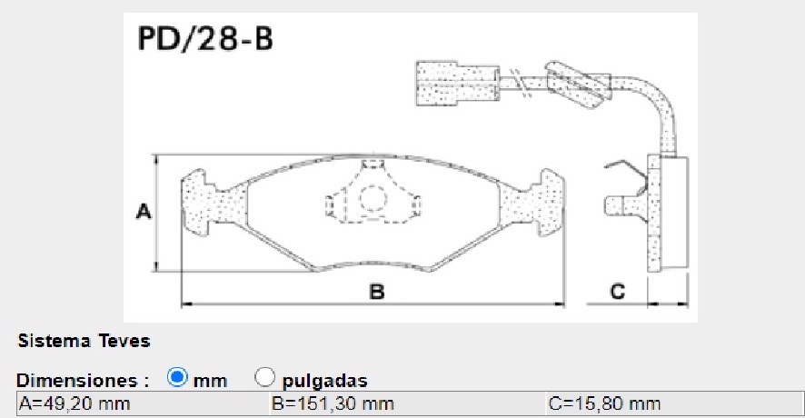 FRASLE PASTILLA EJE DELANT. 15.80MM  /GALAXY / GHIA 2.0 89> (SIST.TEVES) (1 CABLE DETECTOR) 