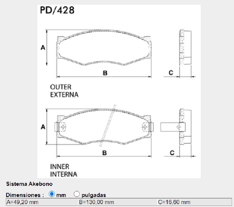 FRASLE PASTILLA EJE DELANT. 17MM  /NISSAN VANETTE 90/94 - VANETTE FURGON 95> PICK UP 720 90/94  /PATHFINDER 90/94